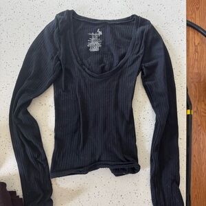 Free People Intimately Black Long Sleeve Ribbed Top